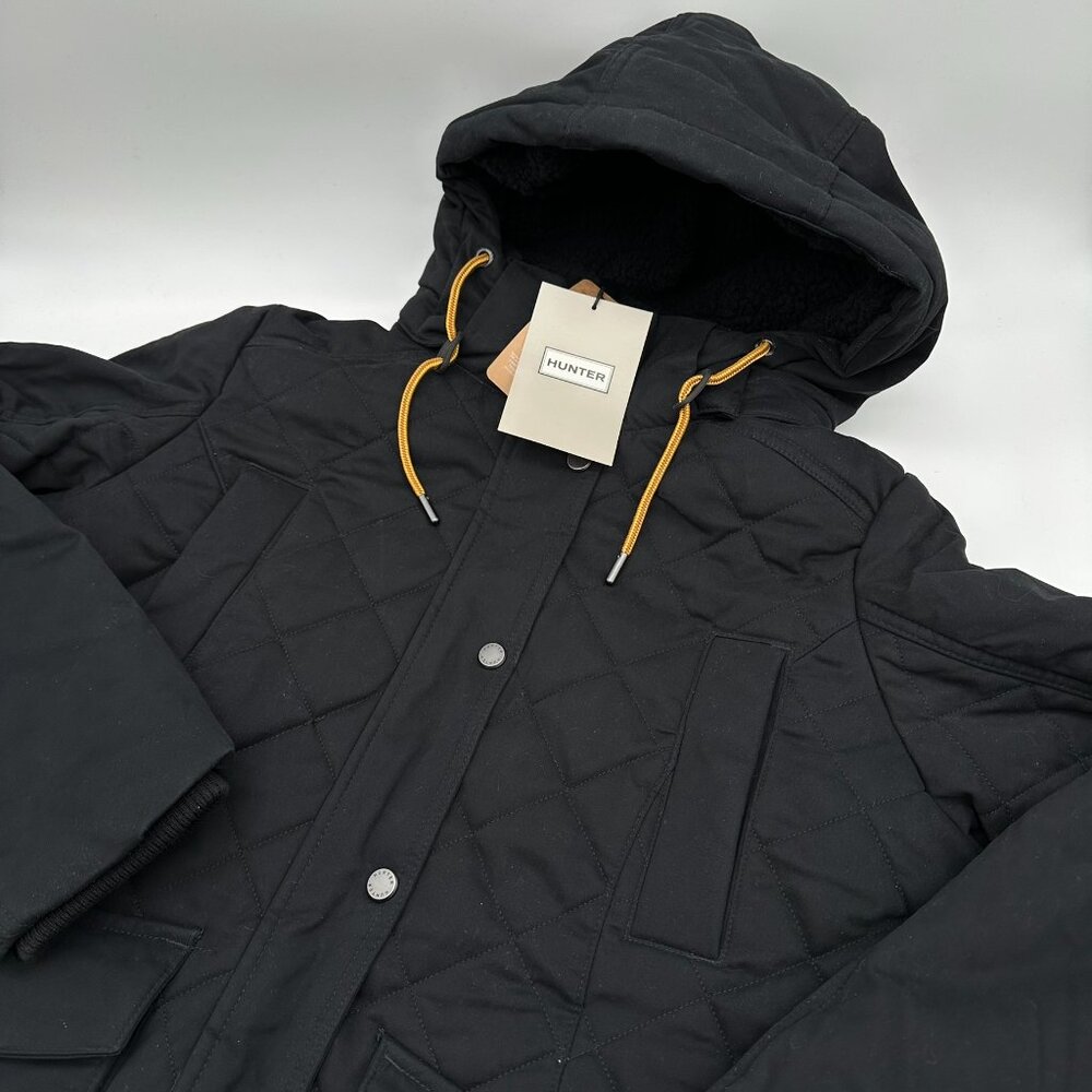 Hunter Women's Sherpa Lined Insulated Quilted Hooded Winter Field Jacket, Black - Picture 1 of 16
